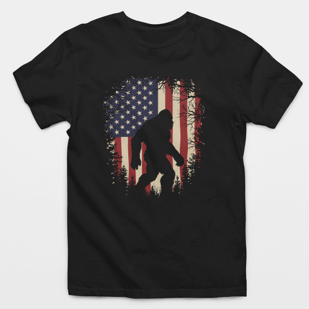 Bigfoot Silhouette American Flag T-Shirt