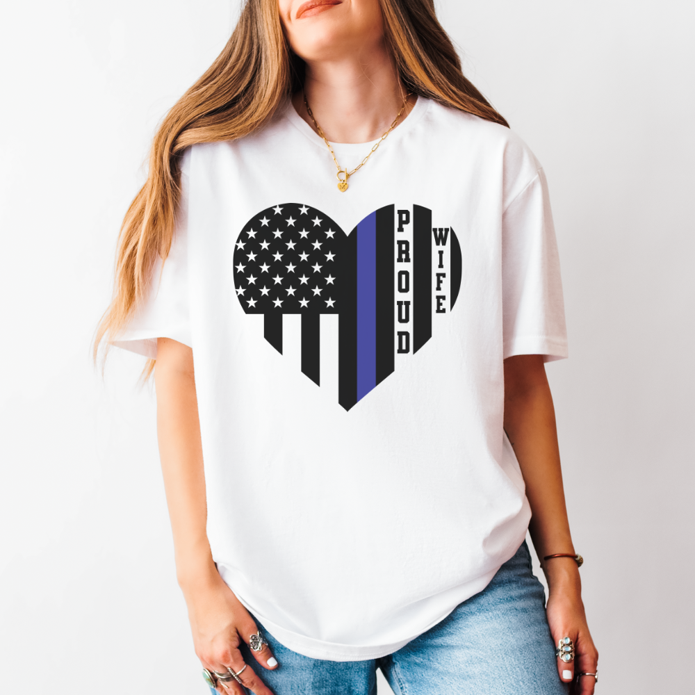 Proud Wife Blue Line Flag T-Shirt