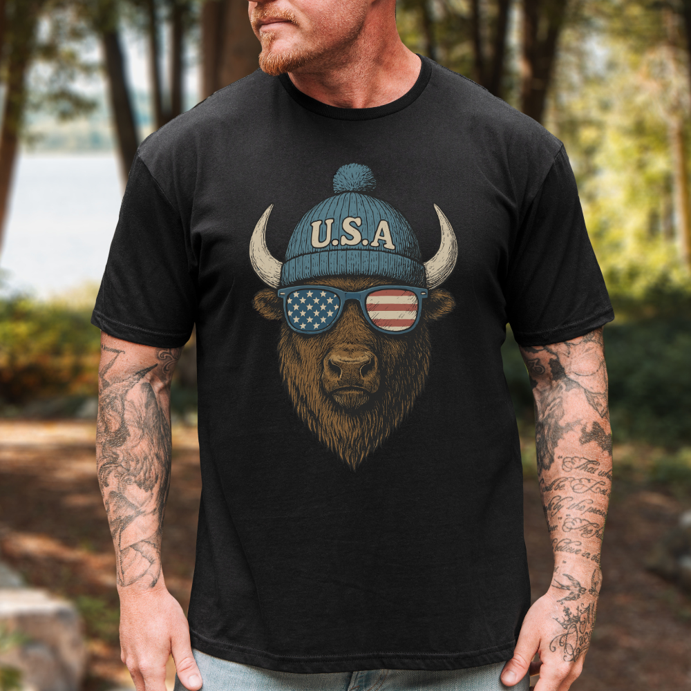 Chill Buffalo American Flag Sunglasses T-Shirt