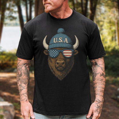 Chill Buffalo American Flag Sunglasses T-Shirt