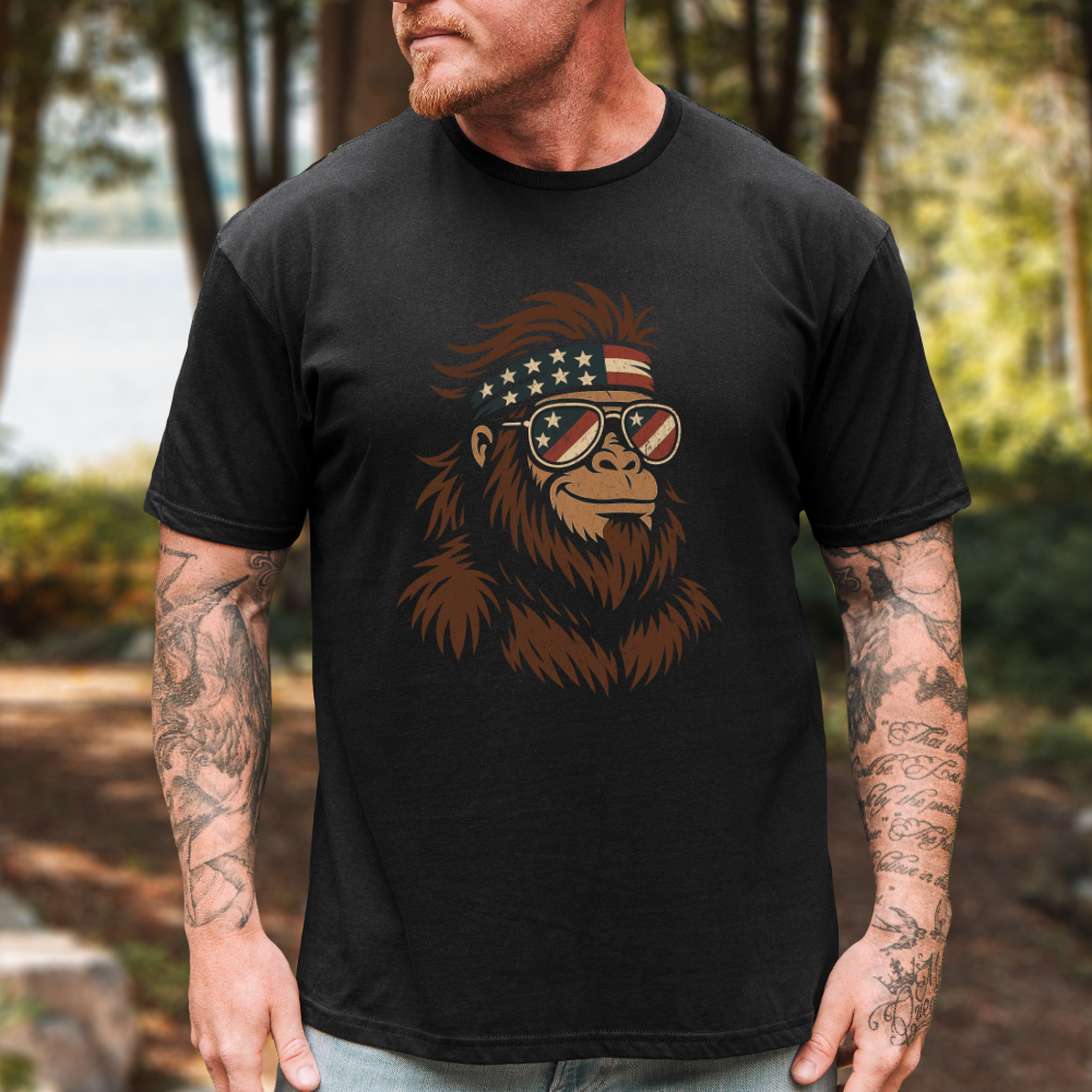 Party Bigfoot American Flag Headband T-Shirt