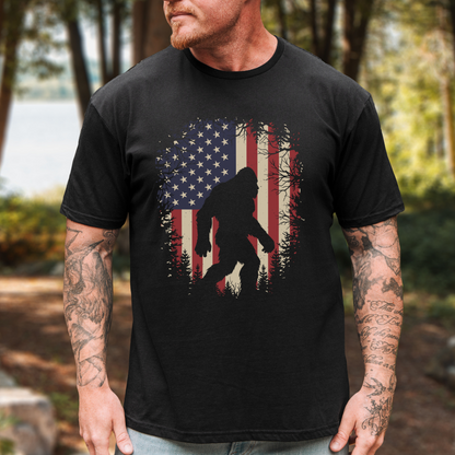 Bigfoot Silhouette American Flag T-Shirt