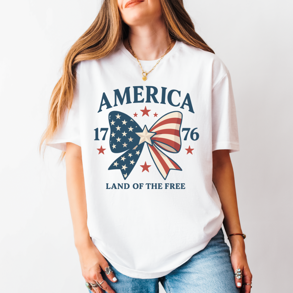 Land Of The Free American Flag Bow T-Shirt