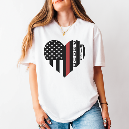 Proud Wife Red Line Flag T-Shirt