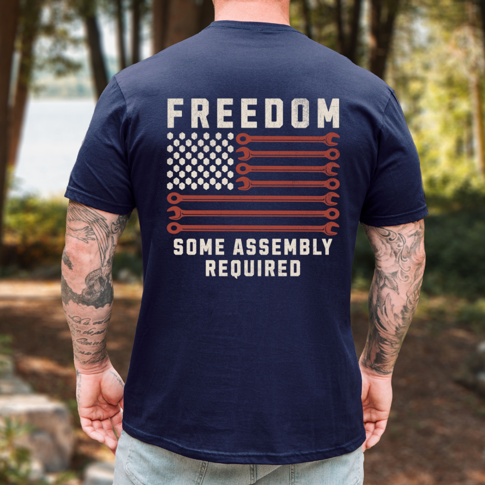 Freedom Some Assembly Required Wrench Flag T-Shirt