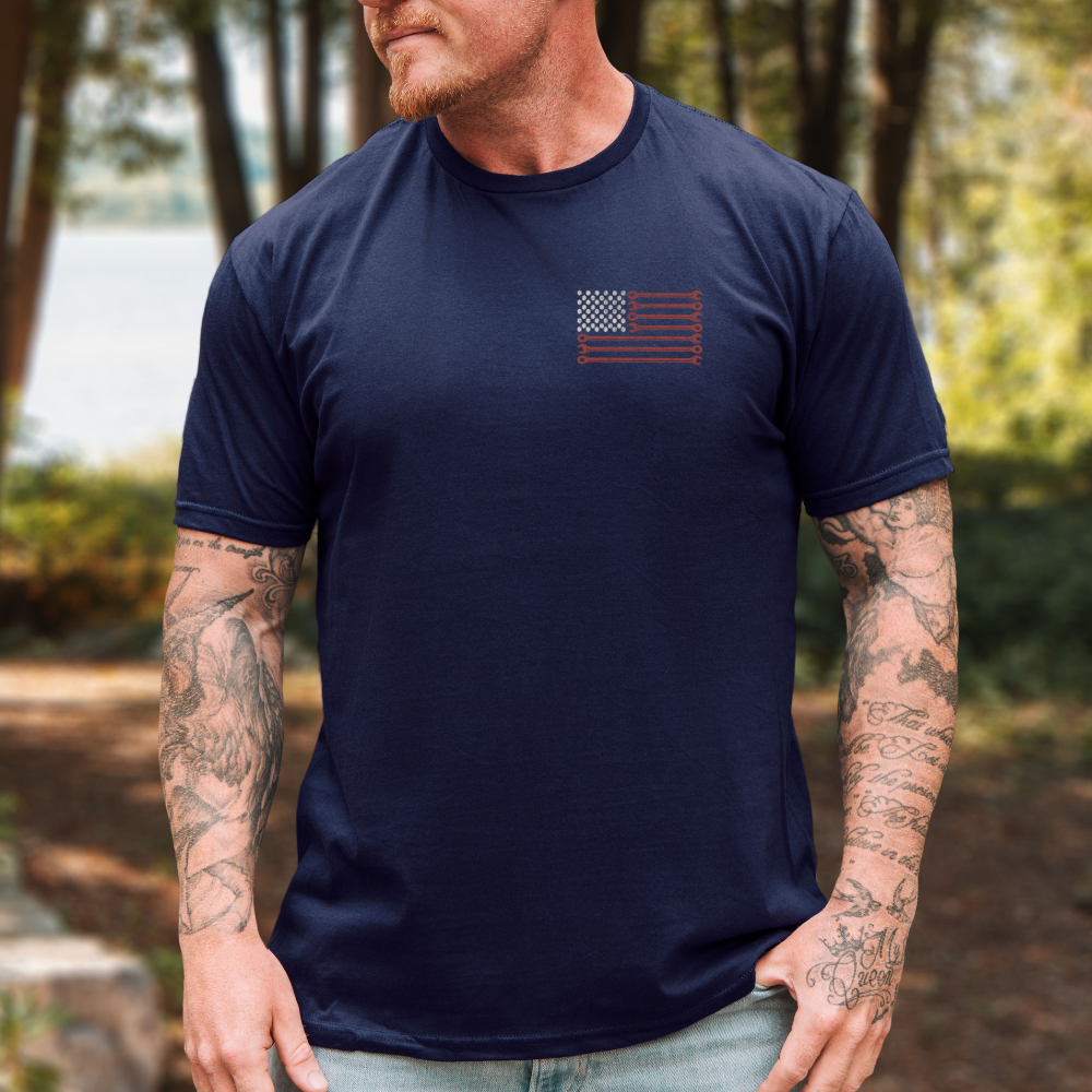 Freedom Some Assembly Required Wrench Flag T-Shirt