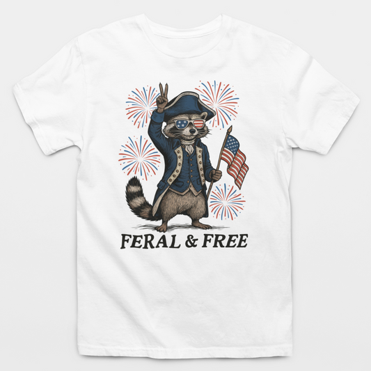 Feral & Free Raccoon Fireworks T-Shirt