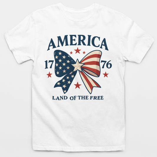 Land Of The Free American Flag Bow T-Shirt