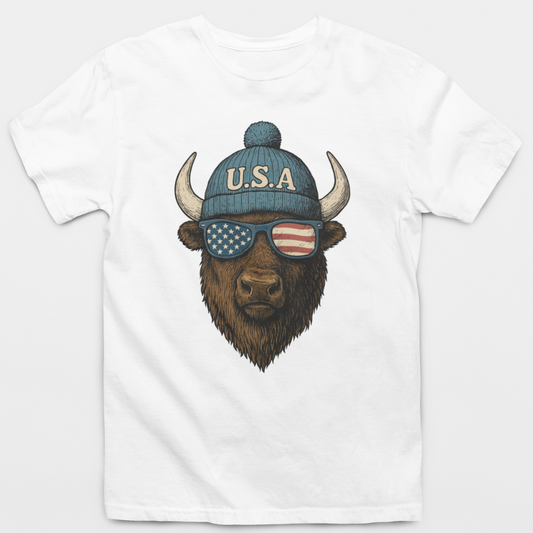 Chill Buffalo American Flag Sunglasses T-Shirt